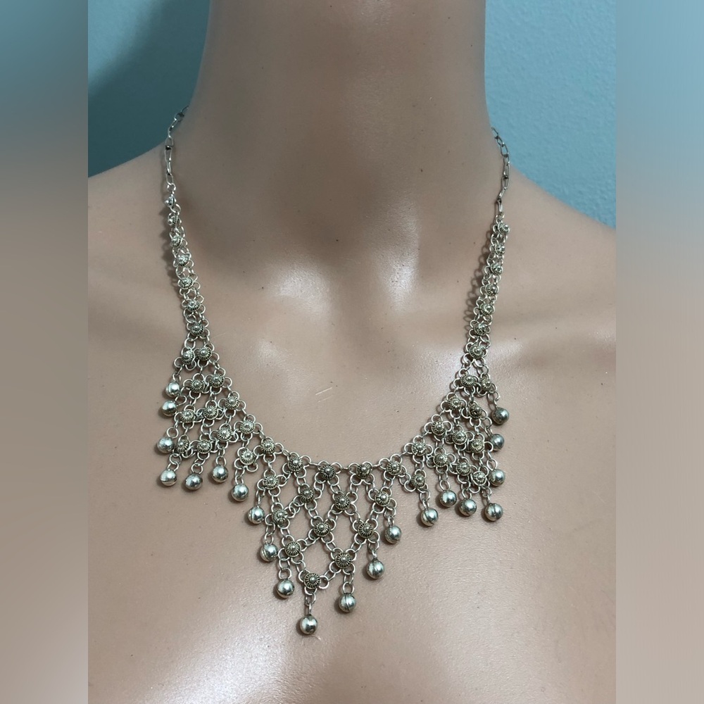 Silver Plate Dangling Metal Balls Vintage Necklace